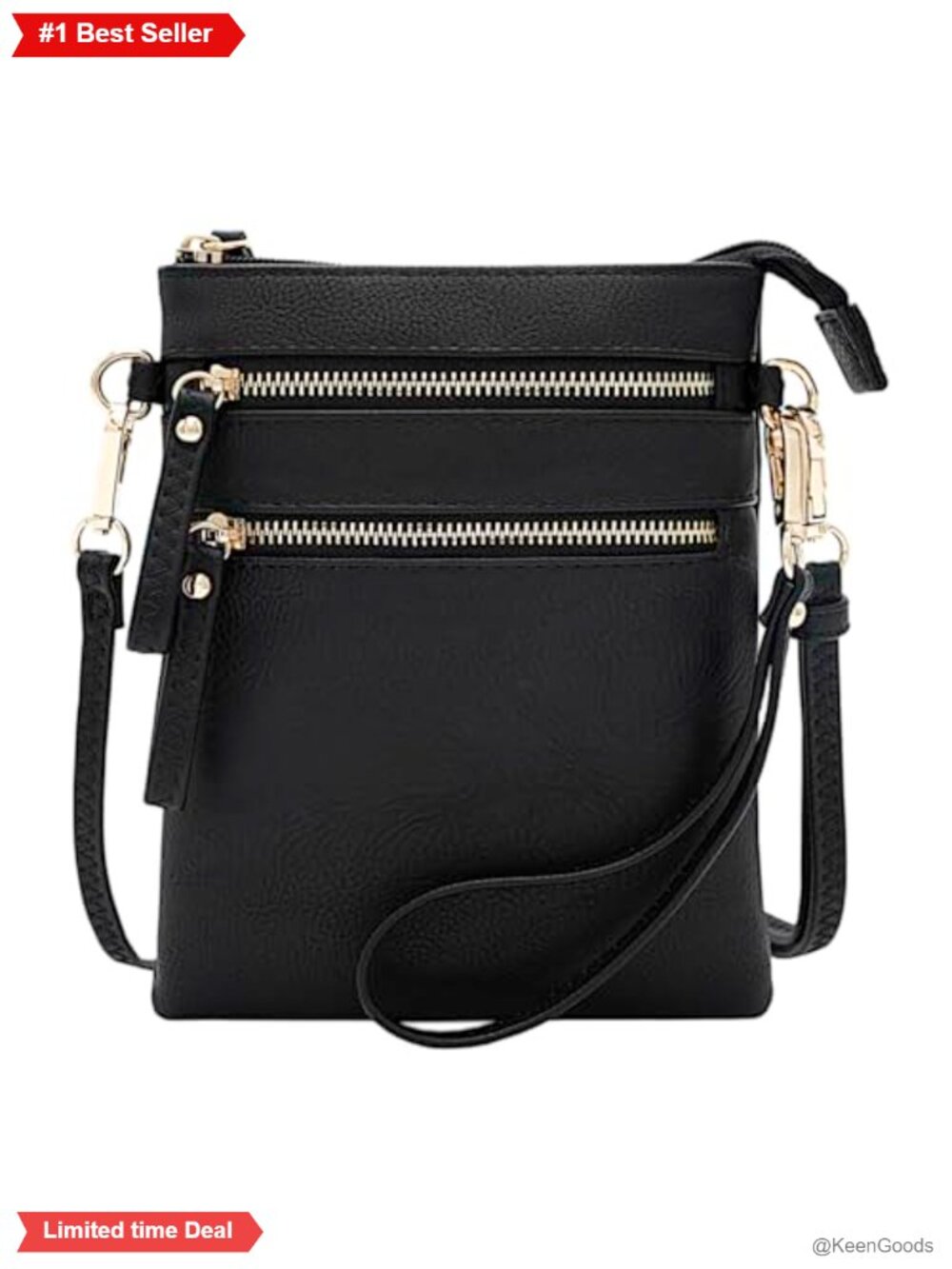 Small Crossbody Bag Faux Leather Multi Zip Pockets Detachable Wristlet Travel